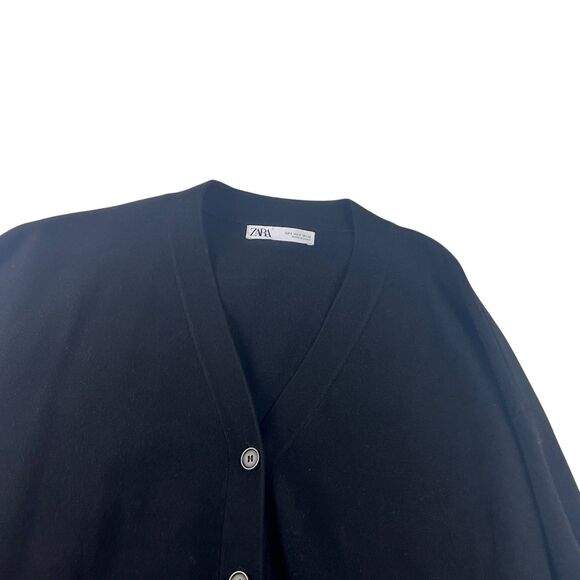 Zara Women’s Cardigan Sweater Size M Oversized Fit Black Button Down V-neck - Picture 8 of 10